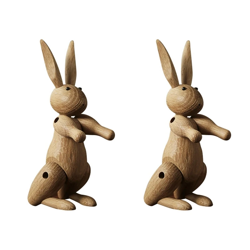 

2X Art Wooden Rabbit Figurine Wooden Ornaments Rabbit Model Flexible Sculpture For Home Decoration Gift Or Collection