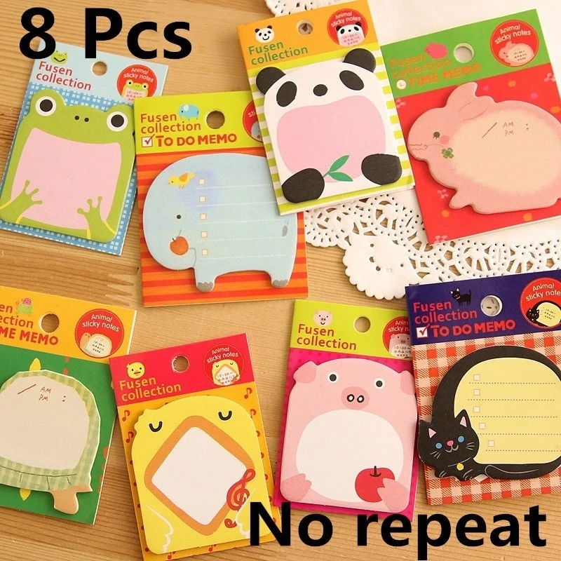 

8 PCS Cartoon Stickers Bookmark Animal Shape Sticky Notes Sticker Marker Memo Notepad Gift Color Random School Supplies