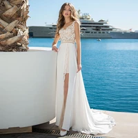 simple chiffon wedding dress 2022 for women lace beach sleeveless sheath a line lace up floor length robe de mariee customize