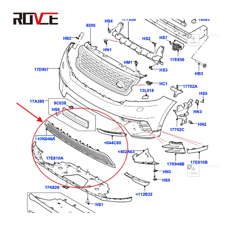 ROVCE Автомобильный передний бампер из АБС-пластика нижняя решетка для Land Rover Range Velar