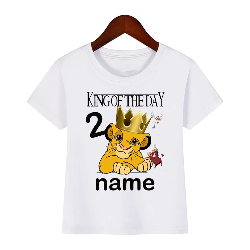 

disney 2022 Cartoon Lion King Birthday Boys Shirts Boy's Simba Shirt Baby Girls Clothes Short Sleeve Tee Tops for 4-12 Years