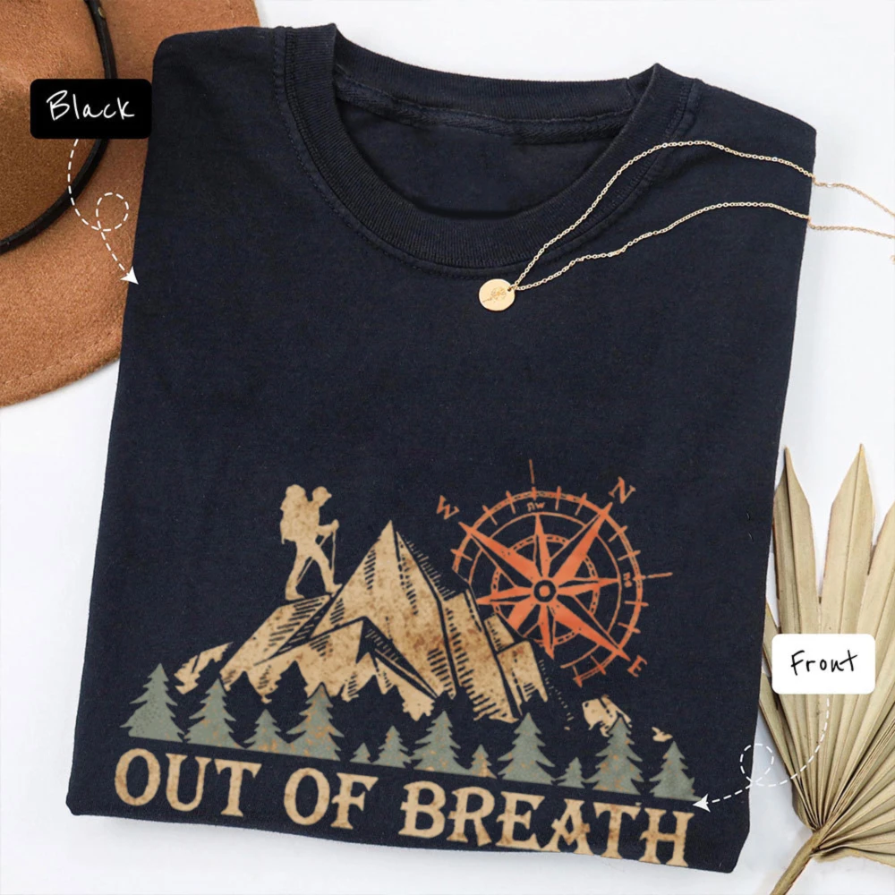 Футболка с графическим принтом Out Of Breath Hiking Society Compass Mountain, мужская винтажная хлопковая футболка для трекеров, забавная футболка для активного отдыха, хлопковая футболка для походов в лес (art.: 3920dbcfde2a3) - 3920dbcfde2a3