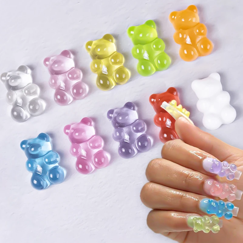 10Pcs/Lot Kawaii Jelly Gummy Bear Nail Art Charms Flower Sweet Mixed Candy 3D Nails Art Decoration Charms Luxury DIY Accessories