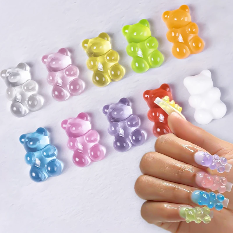 10 шт./лот Kawaii Jelly Gummy Bear подвески для ногтевого дизайна цветы Милые смешанные