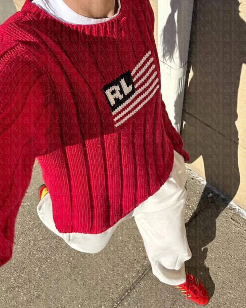 Милый ретро пуловер Harajuku с круглым вырезом