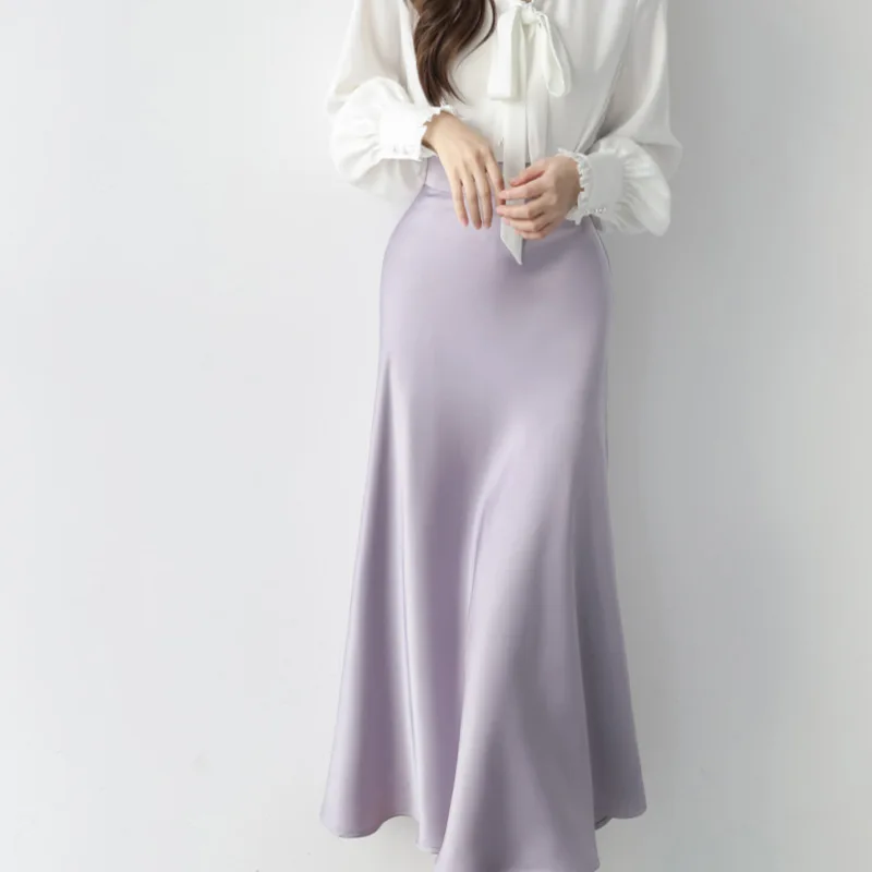 

Юбка-трапеция Женская длинная, трапециевидная атласная юбка с завышенной талией, из искусственного уксусного волокна, трапециевидная юбка-годе, весна-осень