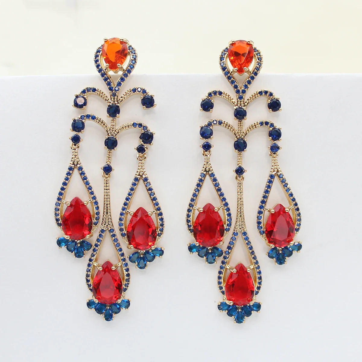 

Long Dangle Earrings for Women Vintage Fashion Gold Silver Color Red Orange Water Drop Earrings Wedding Evening Party Gift