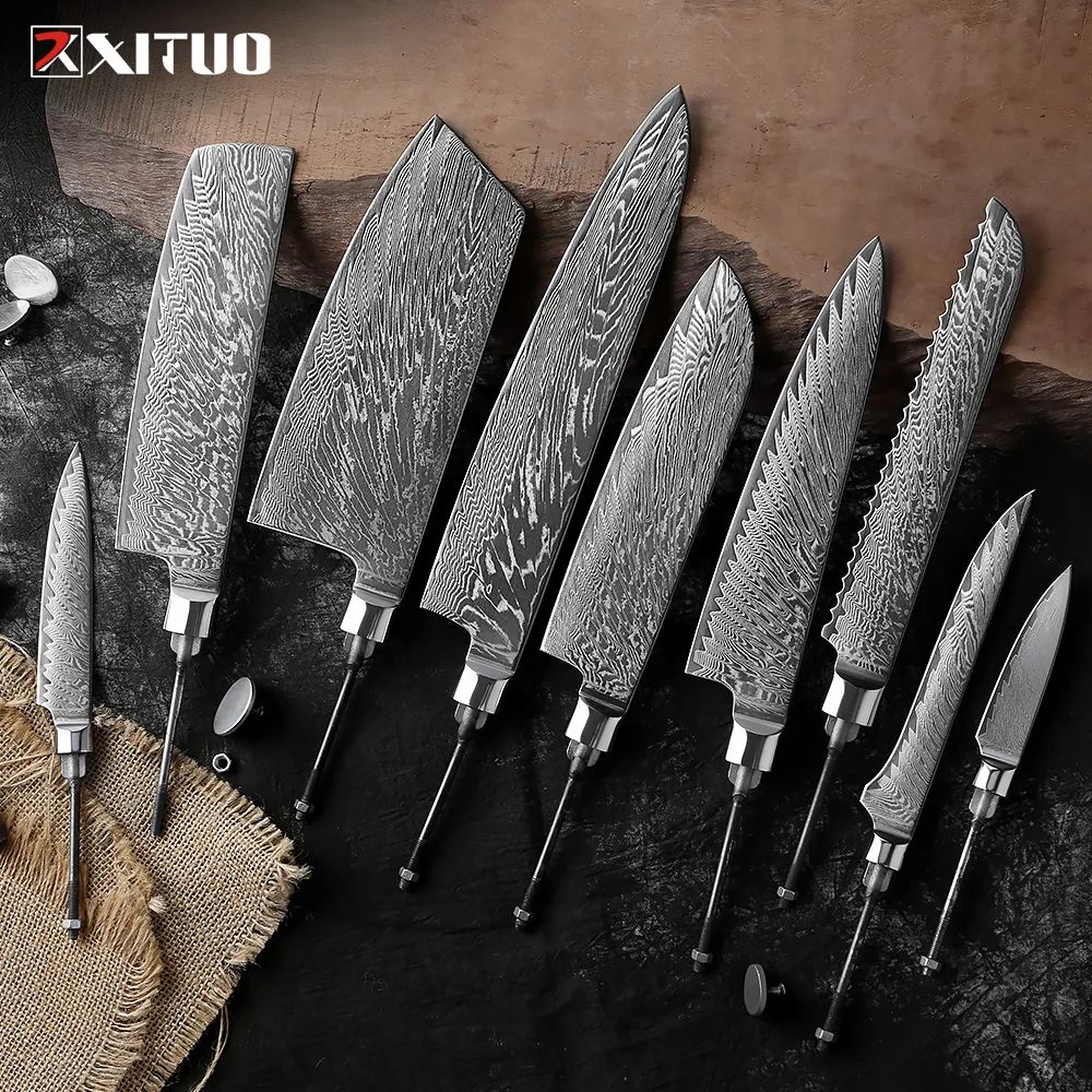 XITUO 67 Layers Damascus Steel VG10 High Hardness Kitchen Knives Blank Blade Handmade DIY Blades Sharp Knife Billet Sets Utility