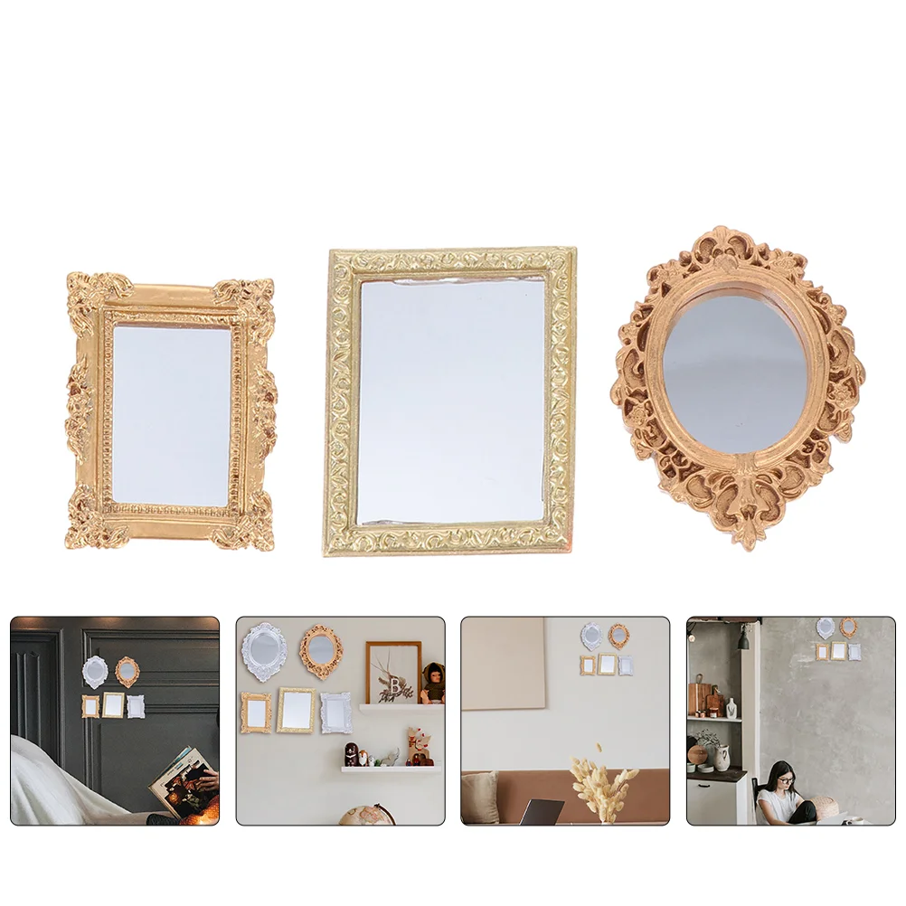 

3Pcs Plastic Tiny Mirrors Wear-resistant Children Toys Decorative Doll Mirrors Mini House Supply