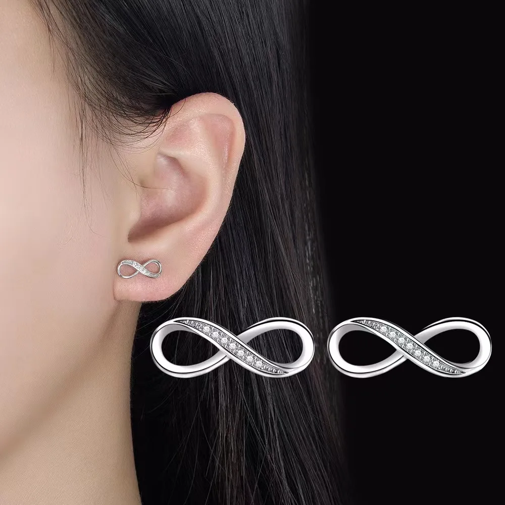 

New 925 sterling silver classic women's earrings Mobius 8-figure diamond set romantic simple fashion exquisite jewelry gift