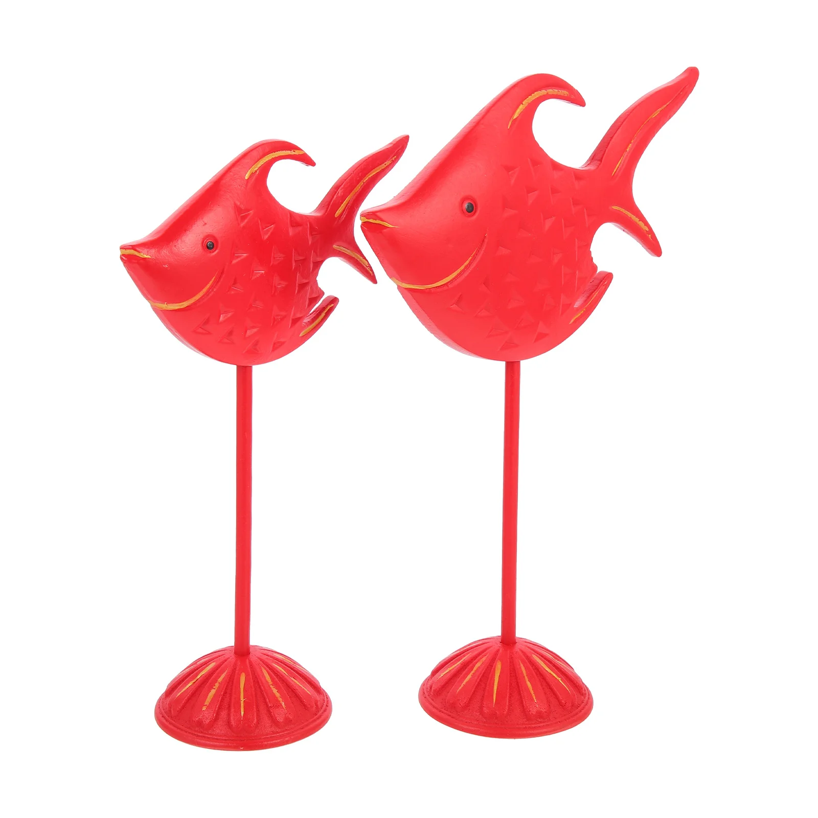 

2Pcs Mediterranean Fish Adornment Children's Room Fish Decoration Desktop Fish Statue Red