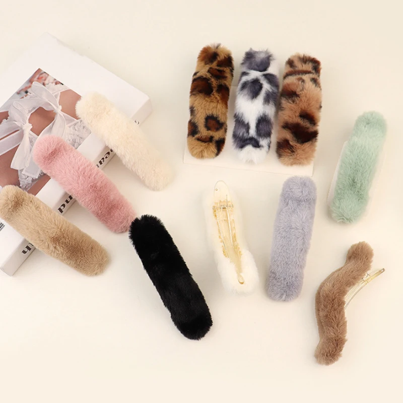 

Solid Color Leopard Print Fluffy Hairpin Faux Fur Ponytail Holder Hair Clip Shark Clips Imitation Fur Barrette Hair Accessories