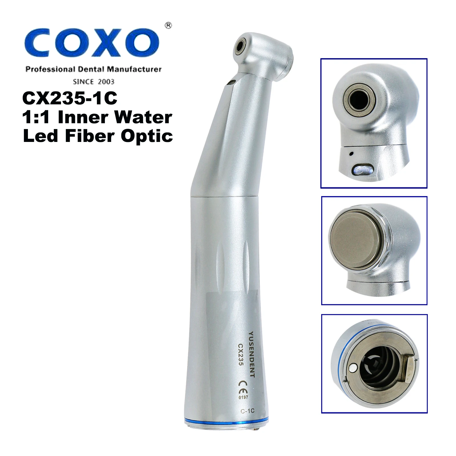 

COXO YUSENDENT Dental 1:1 Low Speed Inner Water LED Fiber Optic Contra Angle Handpiece CX235-1C Fit ISO E Type NSK KAVO