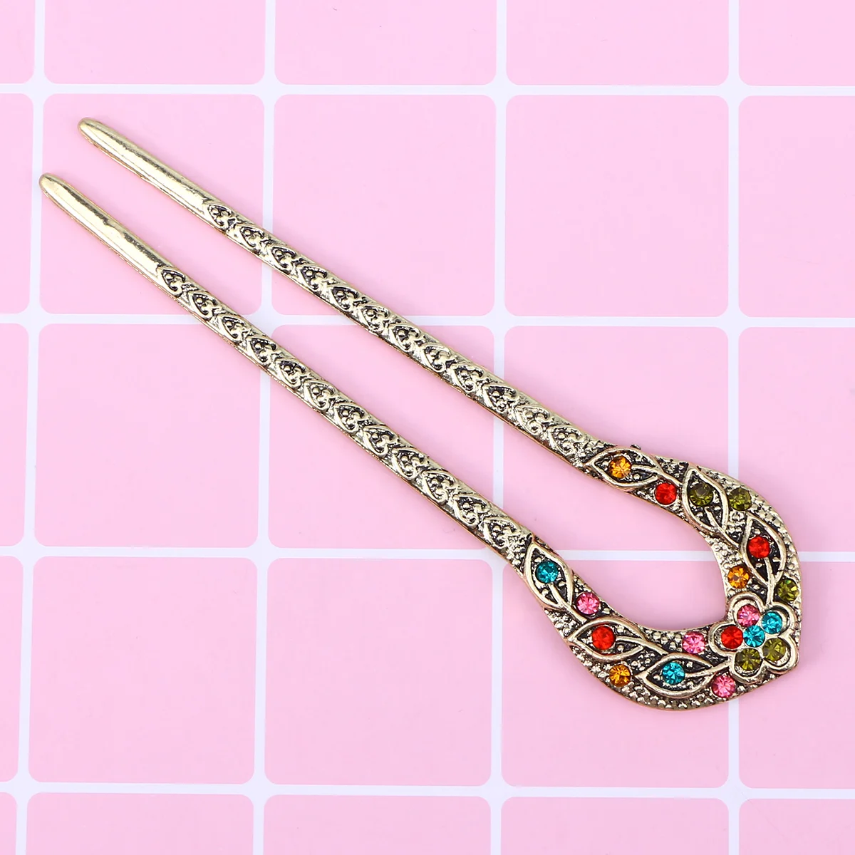 Аксессуар для прически шиньон заколка волос с кристаллами двойная вилка зубец