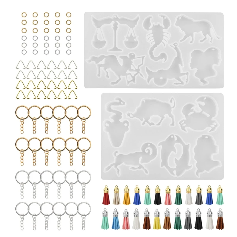 

Constellation Pendant Molds Set with Colorful Tassel Keyring with Chain Jump Ring Keychain Making Kit for Adult Kids DIY