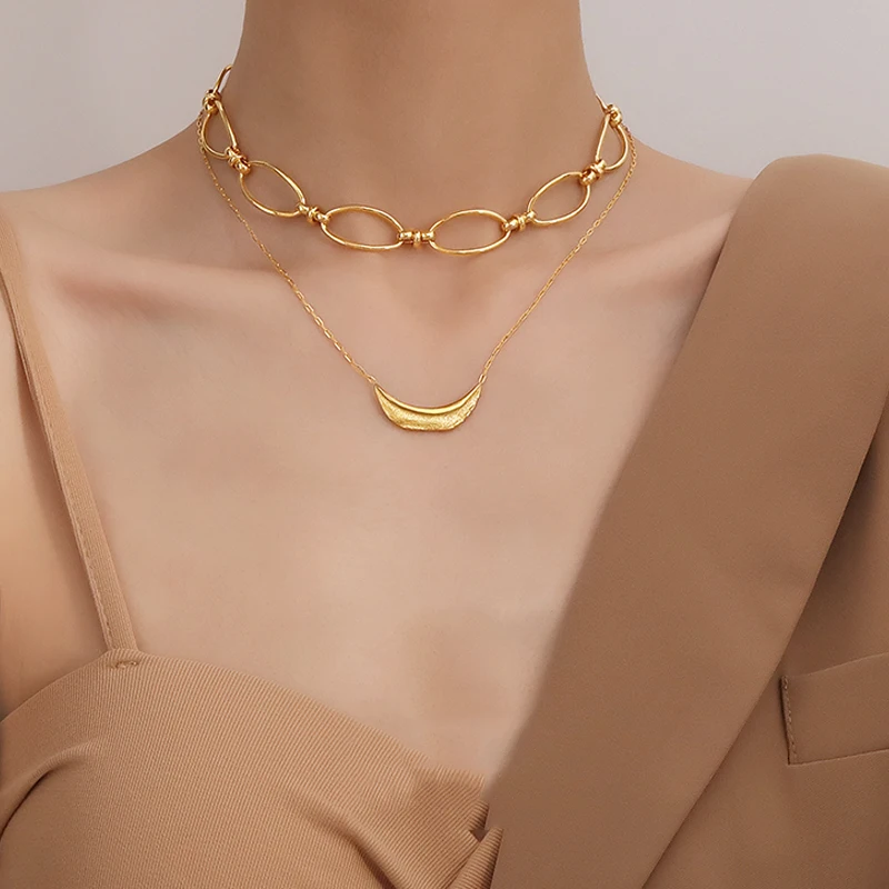 

Monlansher 2023 New 18K Gold Plated Chunky Oval Link Chain Choker Necklace for Women Brass Statement Trendy Party Jewellery Gift