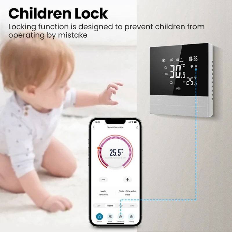 Умный термостат Tuya Wi-Fi переключатель нагрева крутой 3-скоростной вентилятор