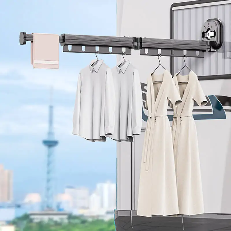 

Suction Wall Mount Folding Clothes Drying Rack,No Punch Folding Hanger, Retractable Suction Cups On The Wall for Travel Home