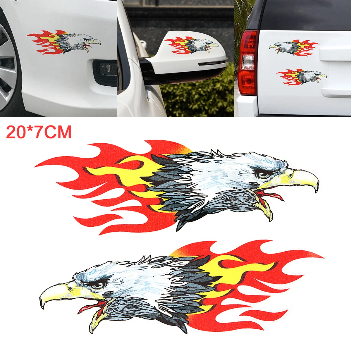 

1Pair Car Stickers 20 x 7cm PVC Reflective Flame Eagle Pattern Auto Scratch Decal Sticker for Outdoor Car Motorcycle Decoration