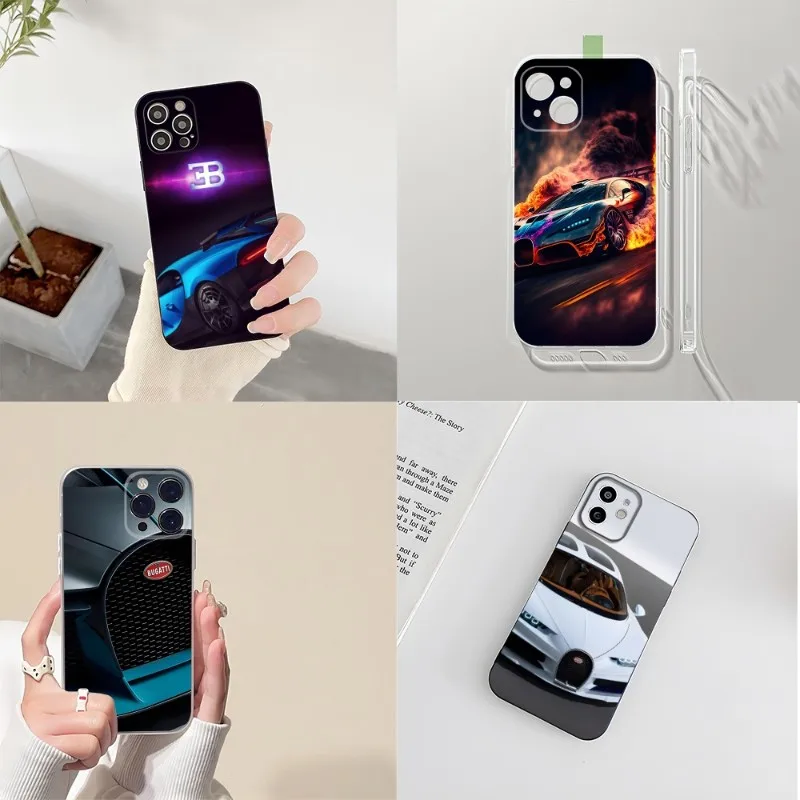 

Роскошный автомобильный чехол для телефона Bugatti 2023 для IPhone 14 12 13 11 Pro Max Mini X XR XS Max 7 8 Plus, черный с прозрачным силиконовым чехлом