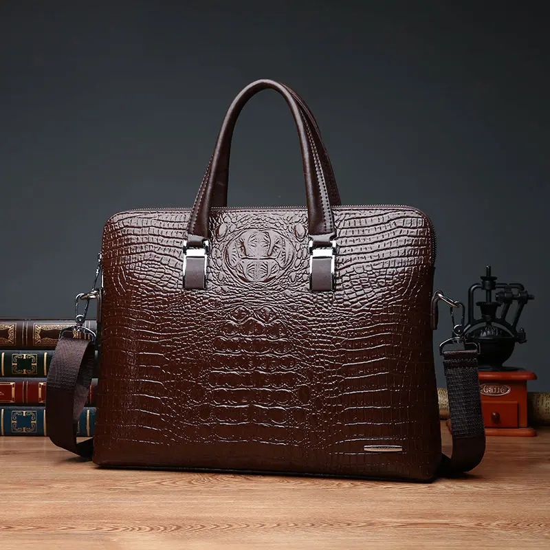 Crocodile leather texture Laptop Bag 14 inch Notebook Handbag Briefcase Shoulder Notebook Bags Business Diagonal Package For Men