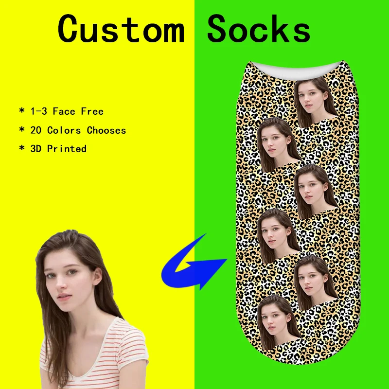 Custom Fashion Big Smile Face Socks Women Cute Leopard print Socks Creative Personality Pure Color Funny Socks for Ladies Meias