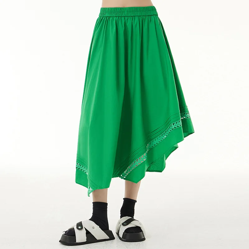 

Женская Асимметричная юбка с кружевной отделкой, Стильная однотонная юбка А-силуэта с высокой талией, Летняя юбка для женщин