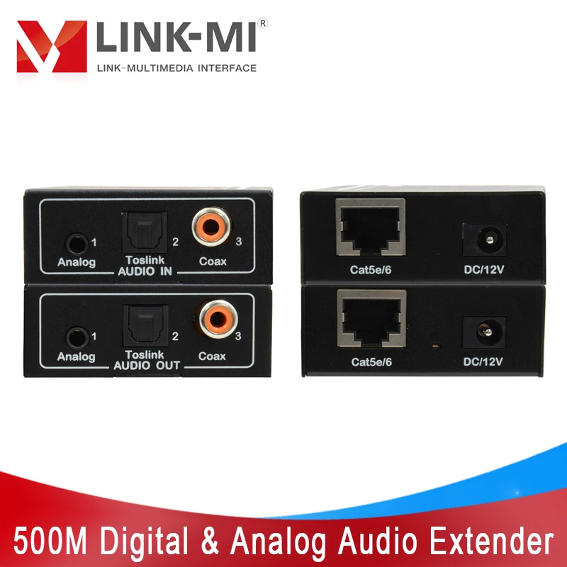 Цифровой аналоговый аудиоудлинитель LINK-MI 500 м, кабель Cat5e/6, поддержка аналоговых, цифровых коаксиальных, оптических Toslink, автоматическая проверка звука
