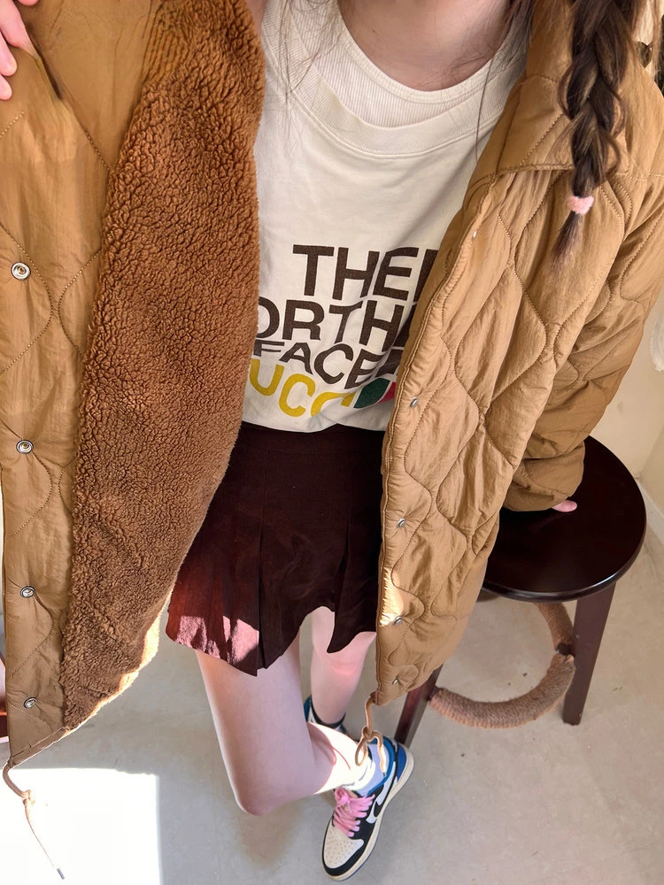 Quilted Jacket for Women Fall Winter 2022 Thicken Warm Turn Down Collar Button Up Fur Coat Y2k Fashion Parkas