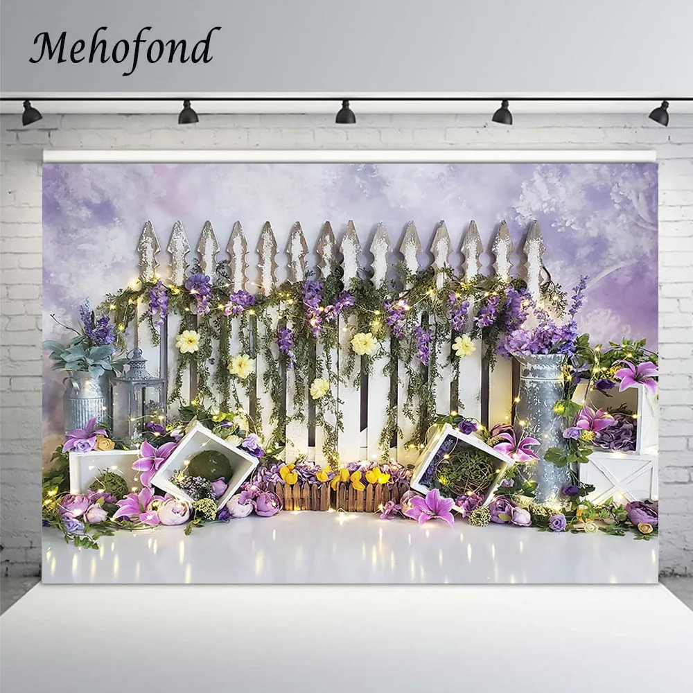 

Весенний фиолетовый цветочный фон для фотосъемки с изображением девушки на день рождения забор декор для вечерние баннеры торт разбивной ф...