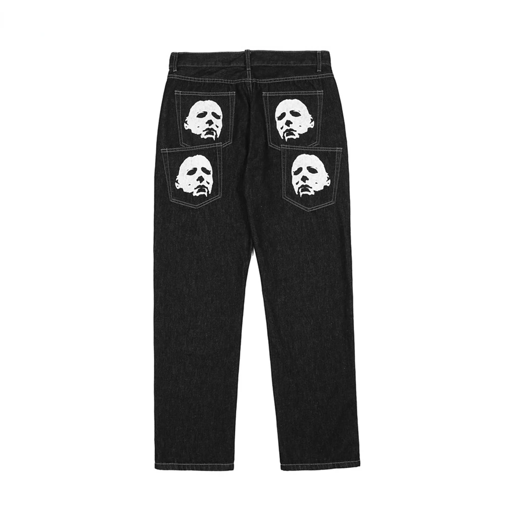 Spoof Portrait Print Denim Pants Mens High Street Funny Loose Straight-leg Pants Streetwear Casual Jeans y2k Trousers Men