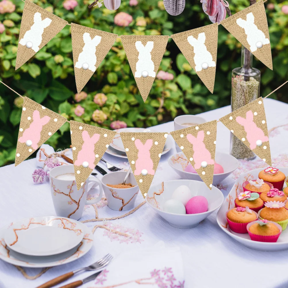 

2 PCS Easter Banner Decoraciones Para Uñas Easter Rabbit Garland Wreath Decor The Banner Easter Decorations