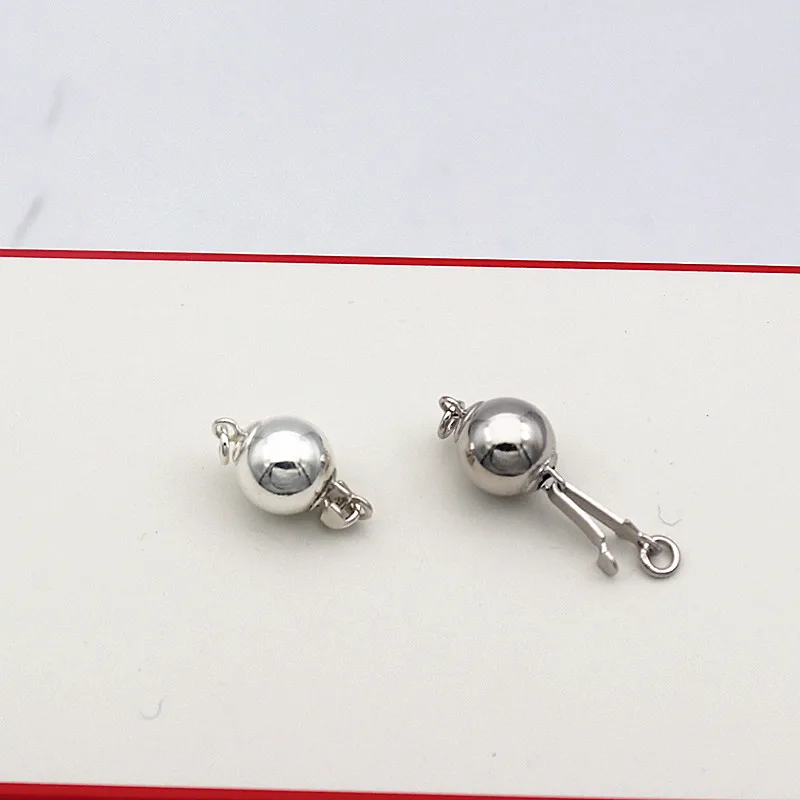 Solid 925 Sterling Silver Round Ball Clasp DIY Jewelry Finding for Bracelet Pearl Necklace Making Components Accessories 1 Piece
