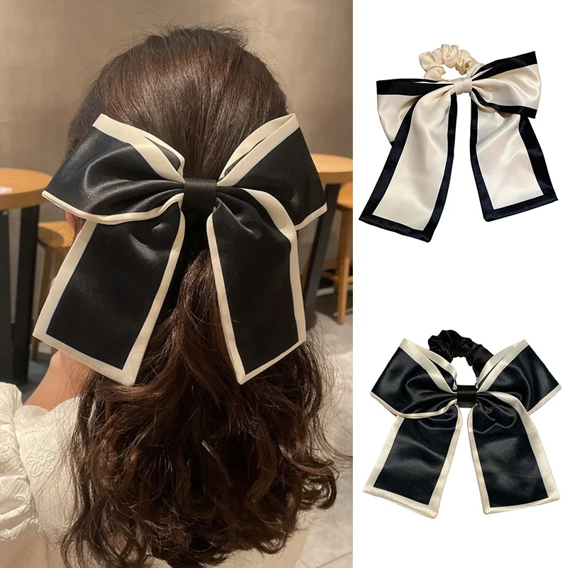 

Vintage Korea Scrunchies Ponytail Elastic Hair Band Silky Large Bow Hair Ribbon Streamers Hair Tie Headwear Hair Accessories