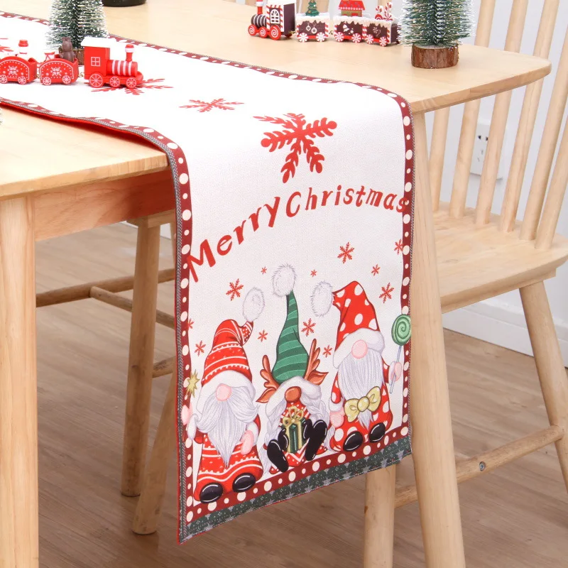 180*33cm New Christmas table flag Double cotton linen printed table mat Snowman Christmas decorations