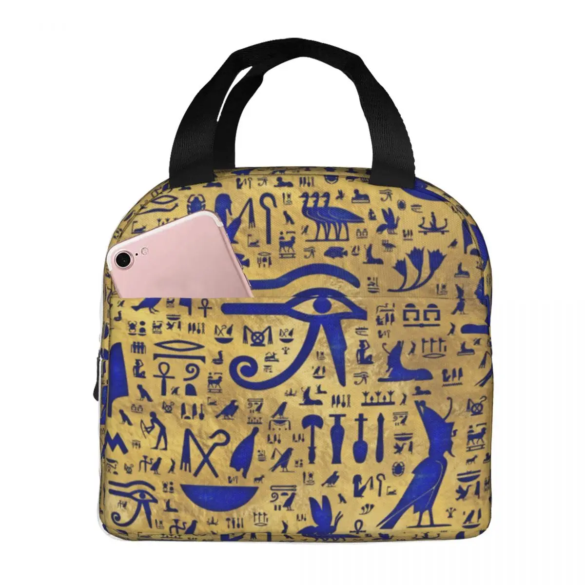 Egyptian Hieroglyphic Lunch Bag Portable Insulated Cooler Bag Egypt Pharaoh Thermal Cold Food Picnic Lunch Box for Women Kids