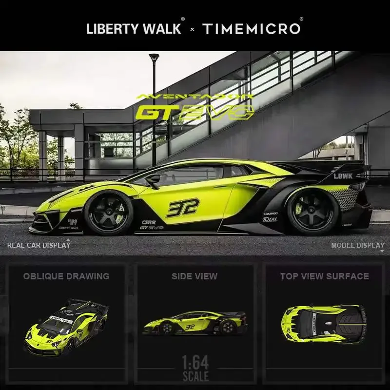 Литая под давлением модель автомобиля TIME MICRO 1:64 LBWK LP700 GTEVO лимонно-желтая/синяя