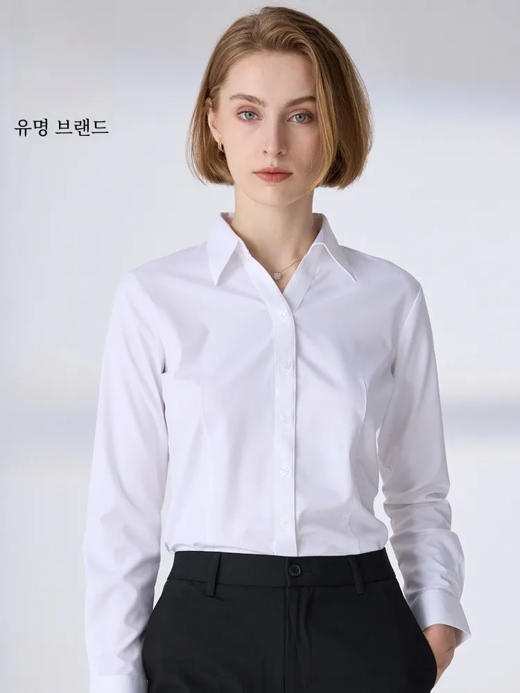 Romon 2024 New White Long sleeve Shirts Women Professional Cargo Thickened Guest look Blue Interview Slim fit Shirt |