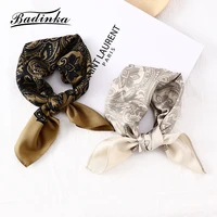 2022 new designer silk square hijab scarf bandana women vintage floral printed head wrap scarves for ladies bag handkerchief