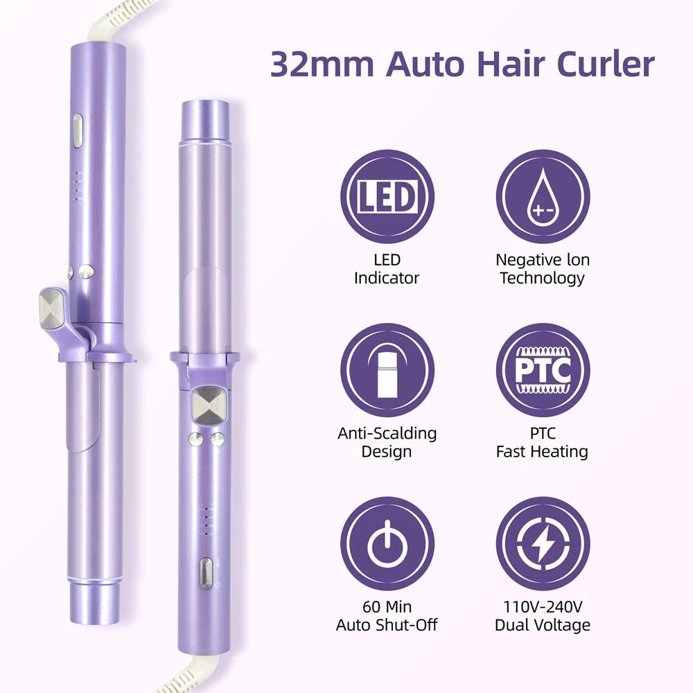 Щипцы для завивки волос автоматические 32 мм 450 °F двойное напряжение