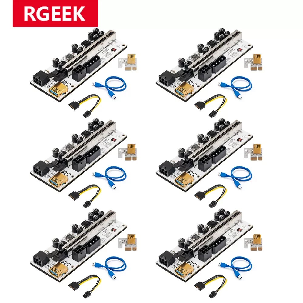 

6pcs Newest VER010X USB 3.0 PCI-E Riser VER 010 Express 1X 4x 8x 16x Extender pcie Riser Adapter Card SATA 15pin to 6 pin Power