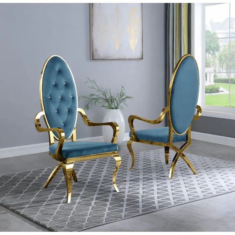

Chair player luxury stainless steel frame tufted decorative dining chair emphasizes Wedding Chair family hotel armchair