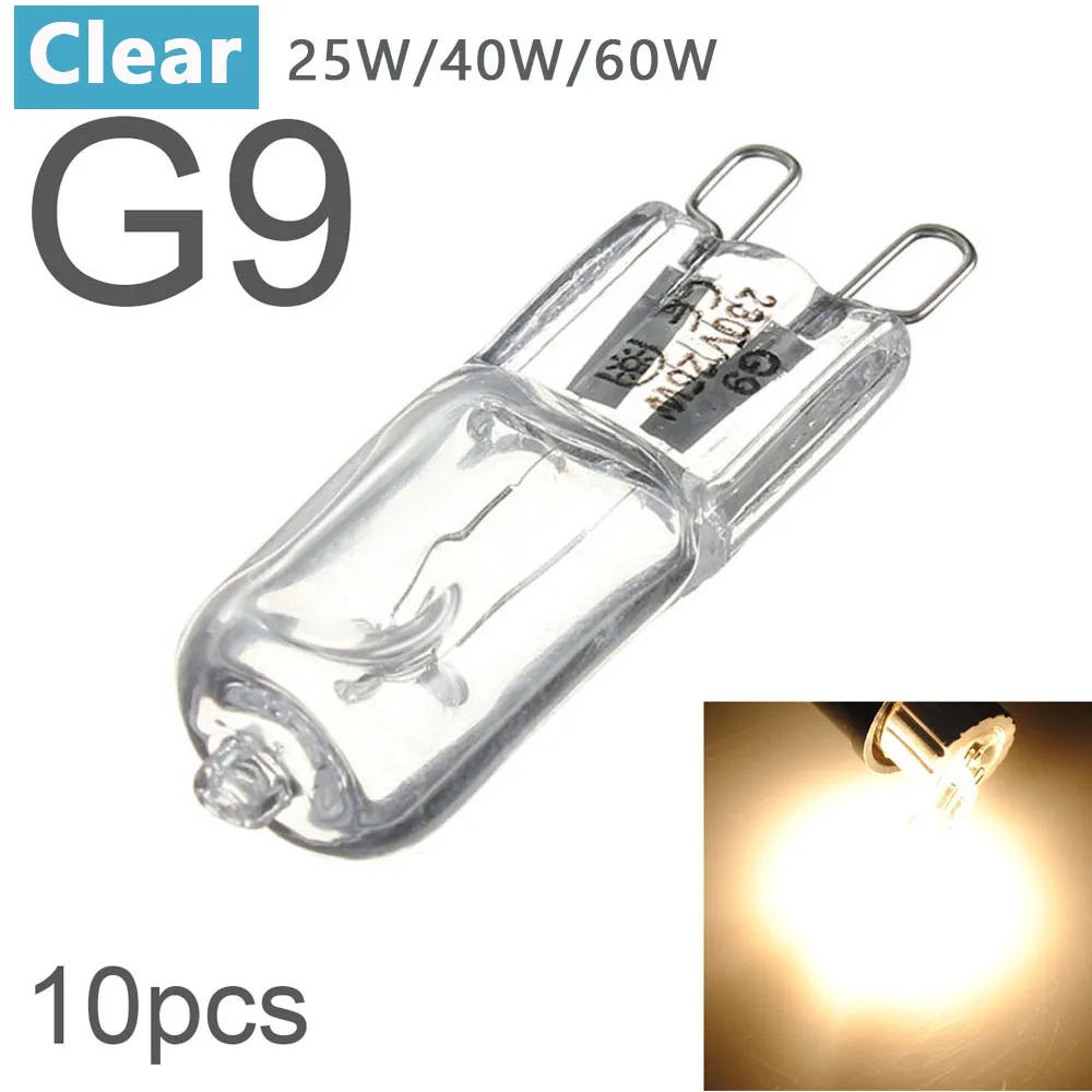 

10 шт. Галогенные лампы G9 теплый белый 25 Вт/40 Вт/60 Вт