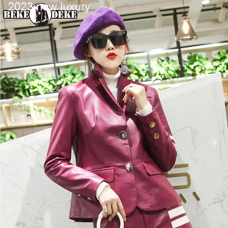 

Quality Genuine High Leather Jacket Women Lapel Single-Breasted Fashion Casual Female Sheepskin Coats Streetwear Autumn Winter