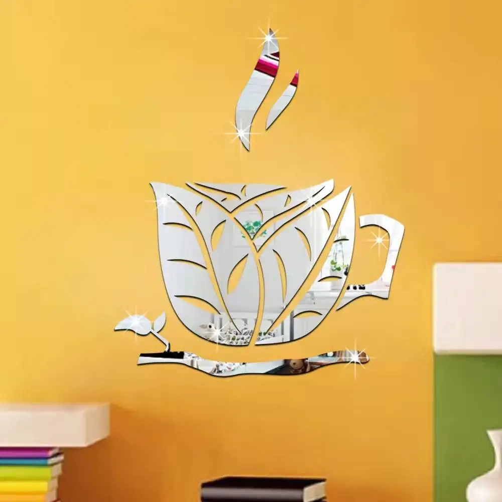 

Mirror Wall Tea Cup Stickers Self-adhesive Tiles Decal Mosaic Home Decoration Porch Wall Decals