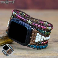 natural stone diy watch strap for apple watch band 38mm 42mm 41mm 45mm 44mm 40mm bead bracelet correa for iwatch series 7 6 se 5