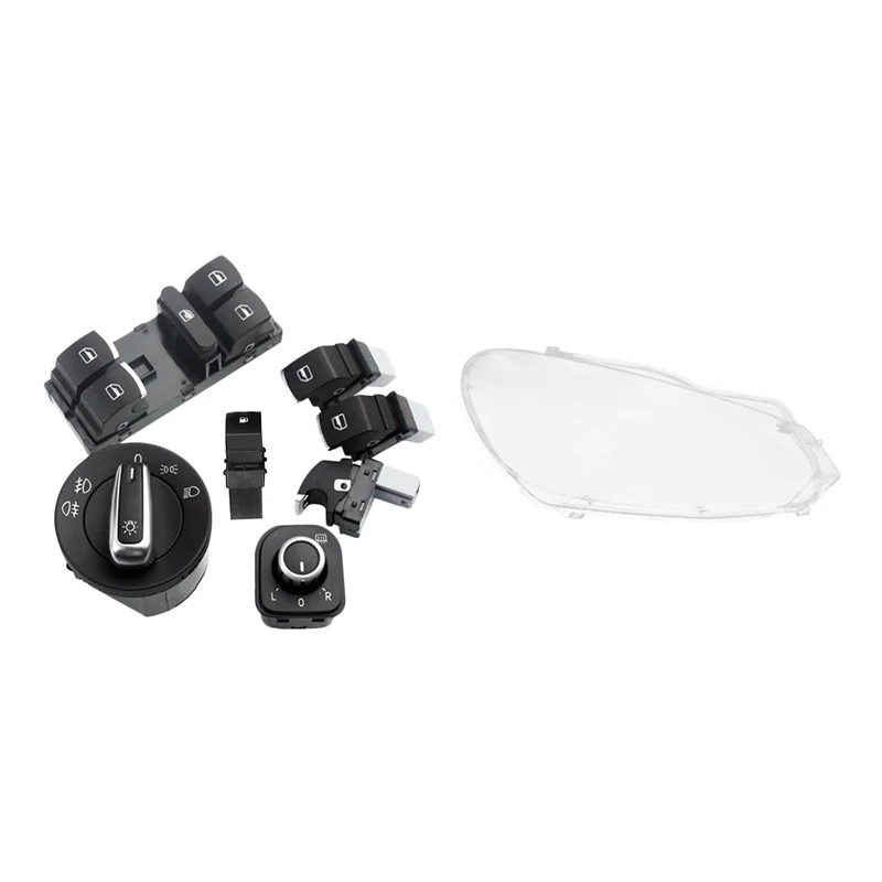 

7Pc Window Headlight Fuel Gas Switch Set With Car Right Headlight Lens Lamp Cover Lampshade