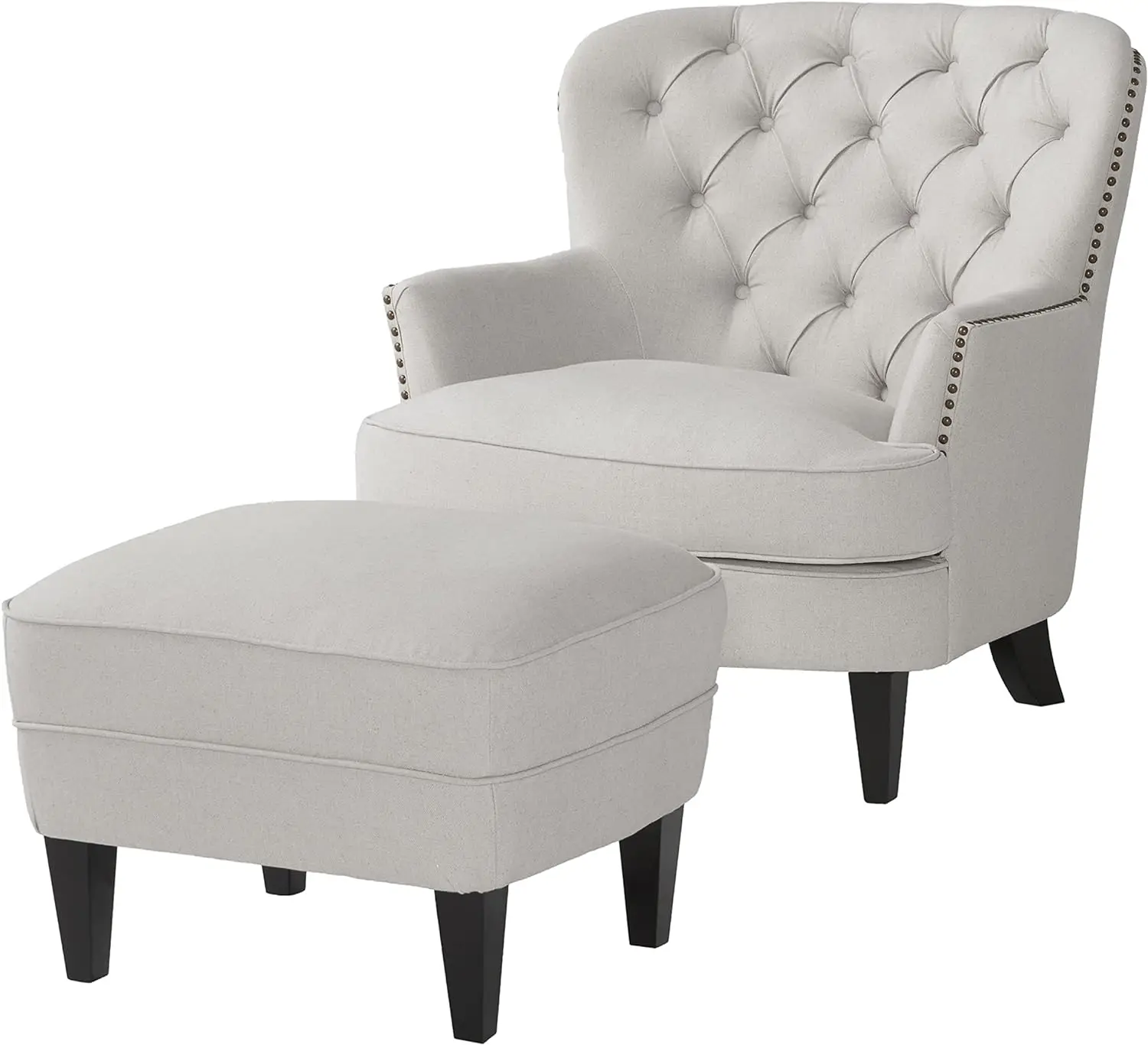 

Natural Fabric Club Chair with Ottoman, Beige, Black