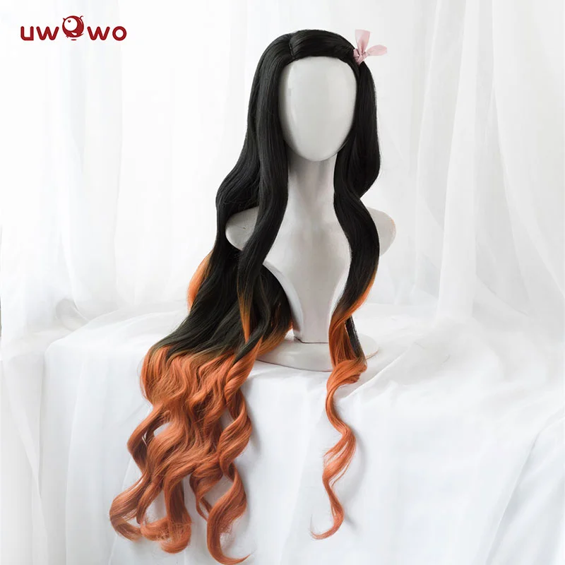 UWOWO Demon Slayer: Kimetsu No Yaiba Kamado Nezuko Cosplay Wig 95cm Long Wavy Black Orange Gradient