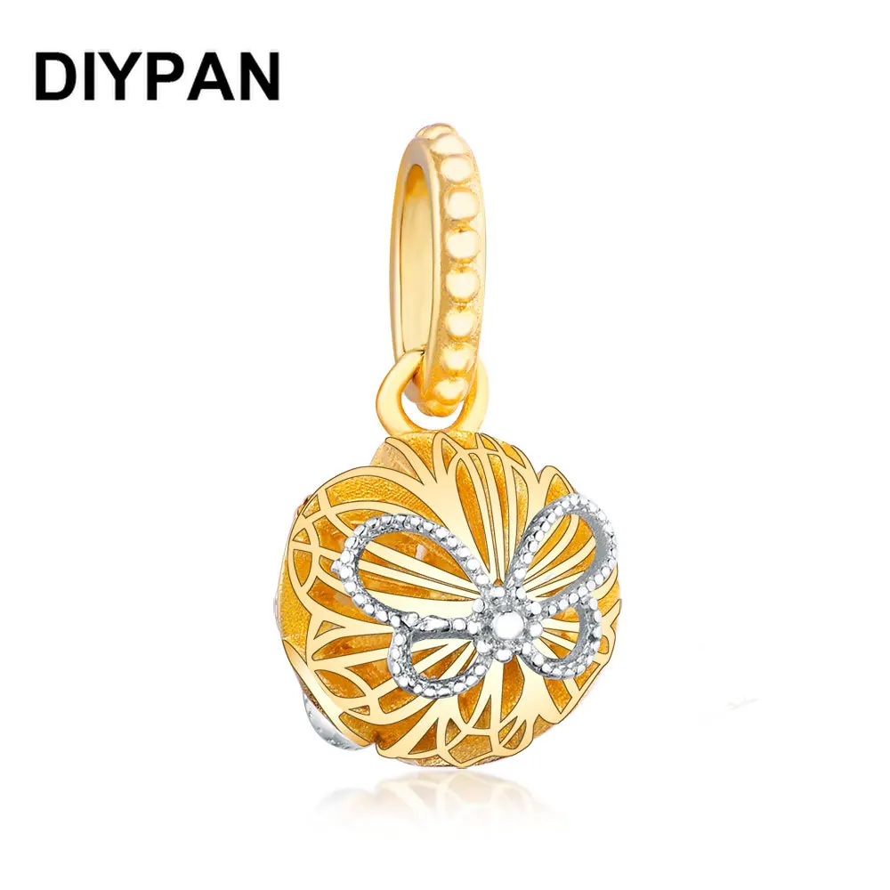 

Fit Original Pandora Charms Bracelet 925 Silver Gold Butterfly Flower Charm Pendant Bangle Women Fashion Jewelry Berloque